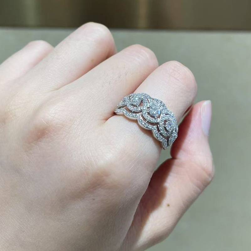 圆包排戒S925银镀白金Women's Ring定制选款主副石Moissanite0.98ct